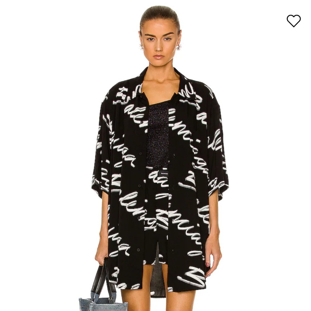 BALENCIAGA Scribble Black and White Button-Up Shirt